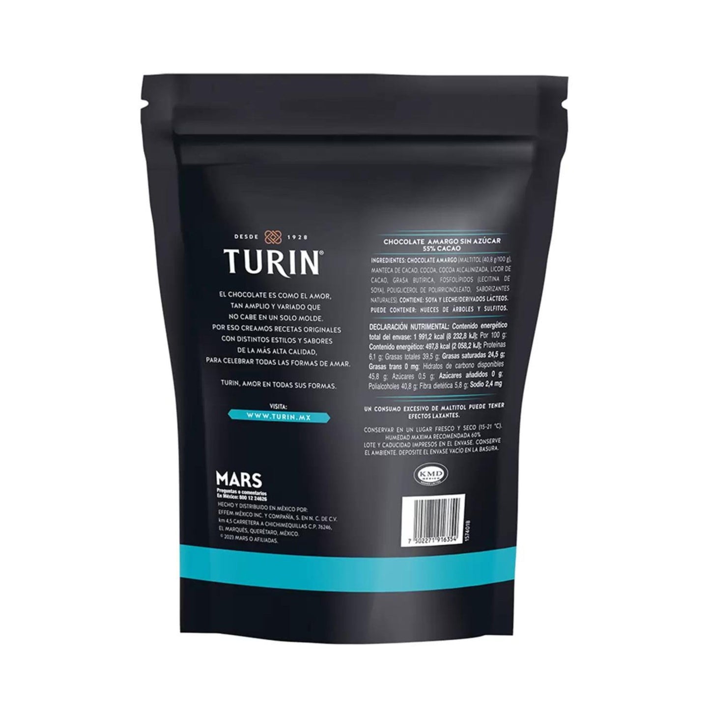 Chocolate Amargo Zero Azúcar Turin 80 piezas 400g