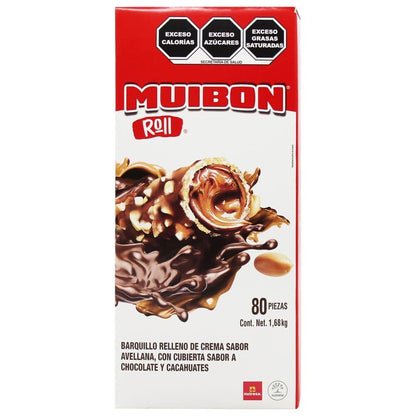 Muibon Roll Barquillo con Chocolate, 80 piezas
