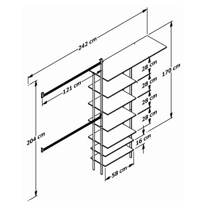 PLAYCON Clóset ? Lisboa. Clóset, Ropero Armable, Mueble Armable para Ropa, Organizador para Ropa con 7 Entrepaños y 3 Barras para Colgar