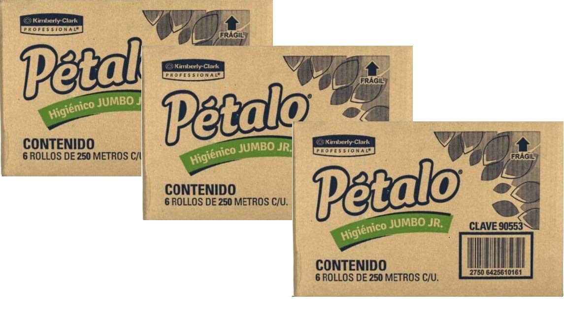 Combo de 3 Cajas de 90553 Papel Higiénico Jumbo Jr Pétalo Caja con 6 rollos de 250 mts