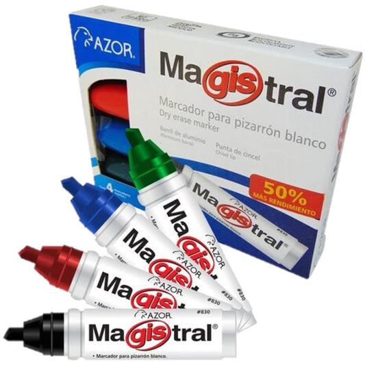Marcador Pintarron Magistral Metálico Con 4 Plumones 50% Más Rendimiento Ideal Para Pizarrones Indeleble En Tela Y Materiales Porosos PSA COMPUTO Y PAPELERIA