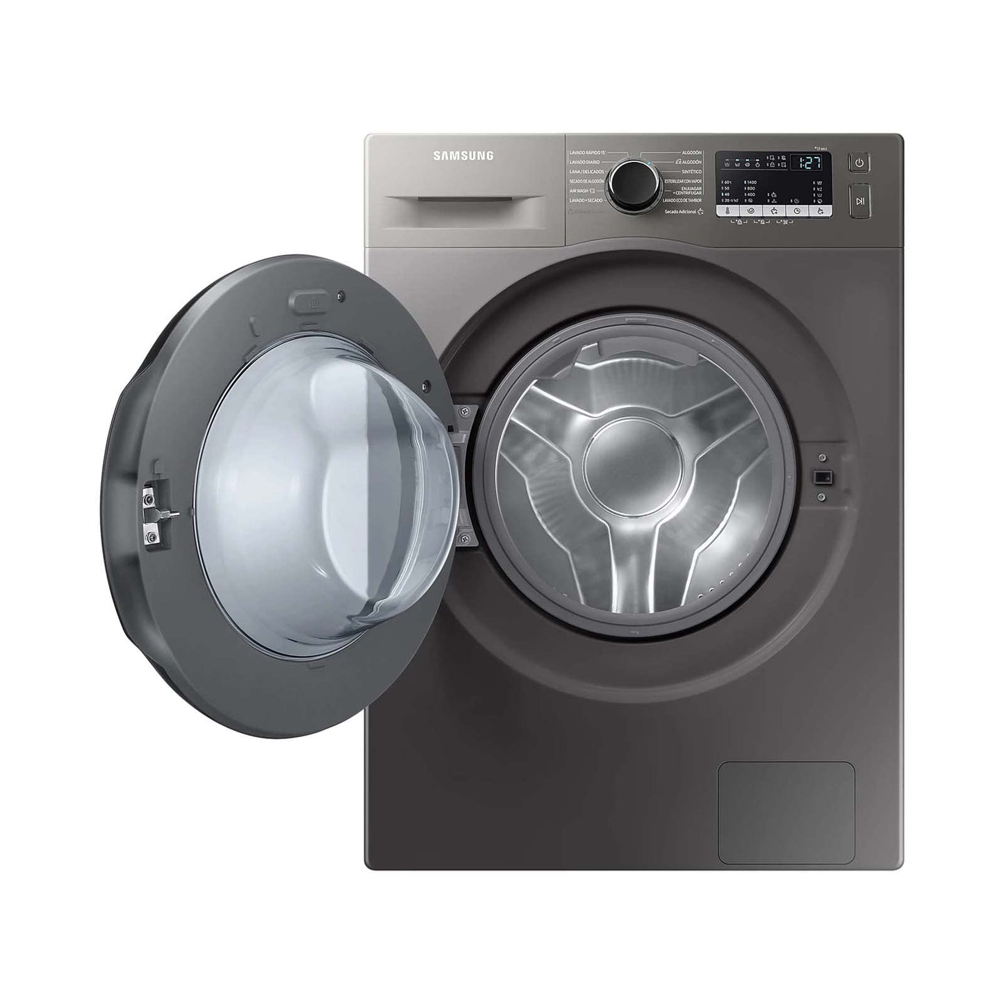 Lavasecadora Samsung de 11 kg, carga frontal, acero inoxidable, durabilidad y eficiencia en el motor, higienicamente limpio Drum Clean, gris, modelo WD11T4046BX