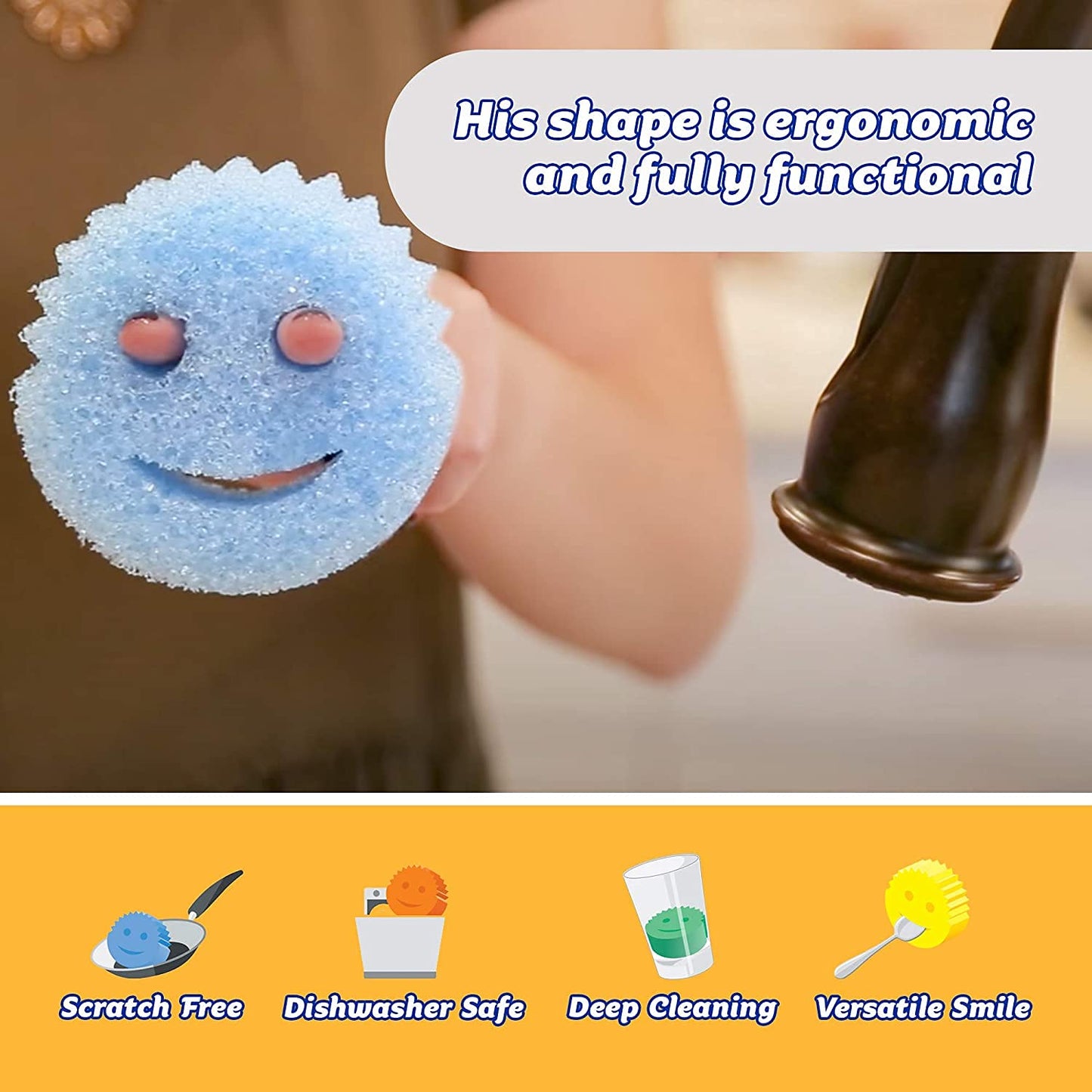 Scrub Daddy - Paquete de 8 unidades en diferentes colores, flexible