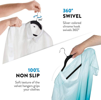 Ganchos - Ganchos para Ropa de Terciopelo50 Unidades Caja Color Negro Perchas de Ropa Calidad Premium Gancho 360 grados Ganchos para Camisas Sacos Chamarras Pantalones Pants y Ropa