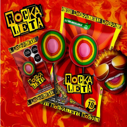 Rockaleta Paleta 18 paletas de 24 gramos cada una.