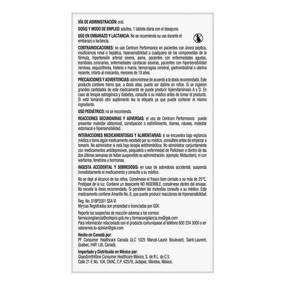 Centrum Performance Multivitaminico, Con Complejo B y Magnesio, 100 Tabletas