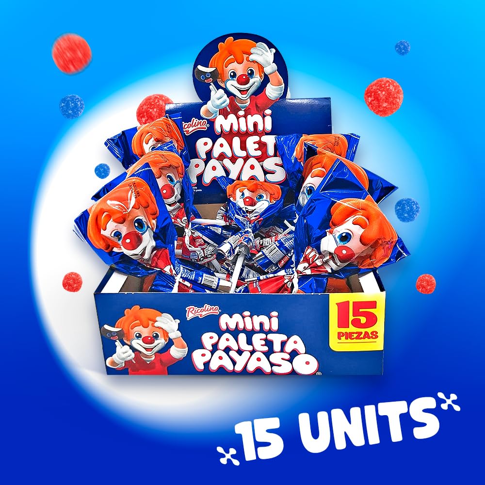 RICOLINO - Mini Paleta Payaso 15 piezas de malvavisco con revestimiento con sabor a chocolate y gomitas