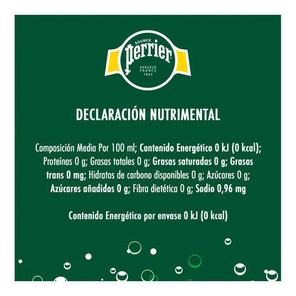 Perrier Agua Mineral, Natural Mineral, Sin Azúcar, Sin Calorías, Pack de 12 botellas de vidrio de 330ml c/u