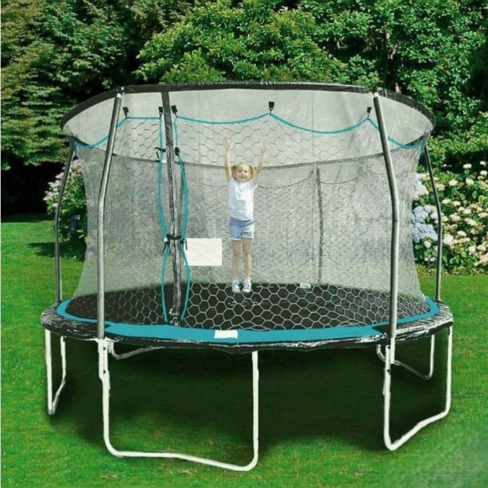 RIVARRO | Brincolines para Niños Grande De Acero para Exteriores Trampolin 9 Ft 279 Cm Largo x 426 Cm Alto, Red De Seguridad, Brincolin para Niños Y Adultos, Color Azul