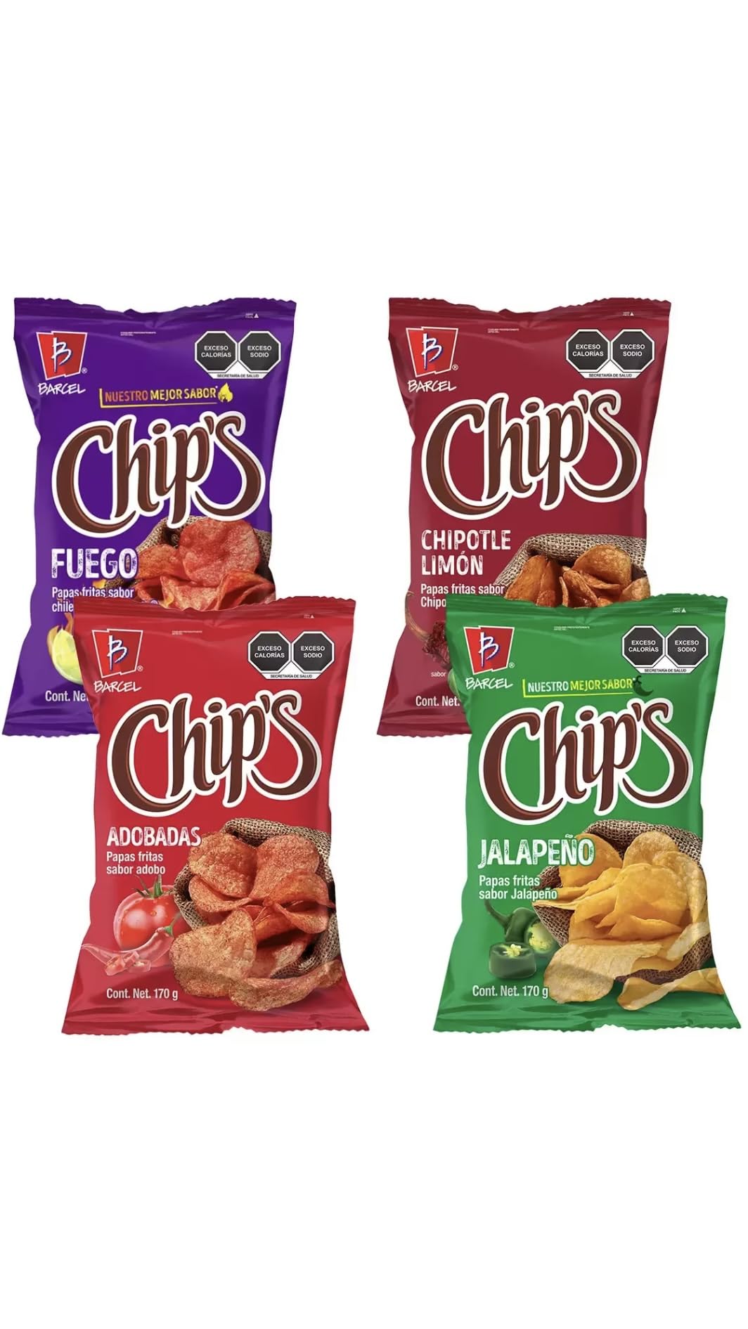 Chips - Surtido De Papas Fritas Chips 4 De 170 g. c/u.