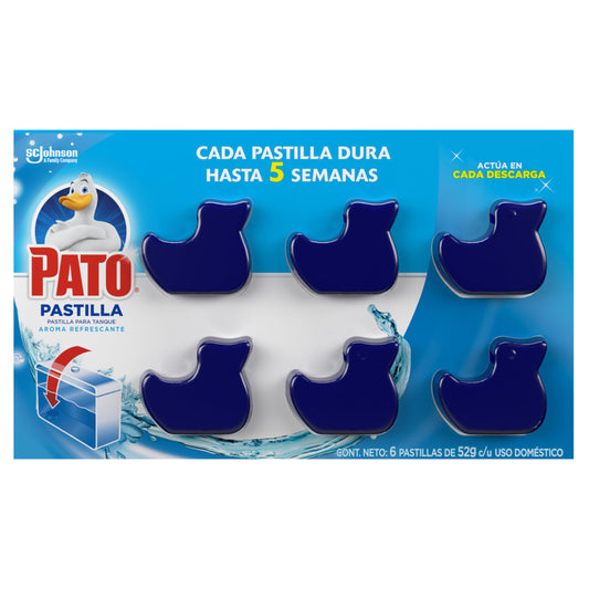 Pato Pastillas Desinfectantes para Tanque de Baño, Quita Manchas y Aromatiza en Cada Descarga, Hasta 5 Semanas, 6 Unidades de 52g cada una