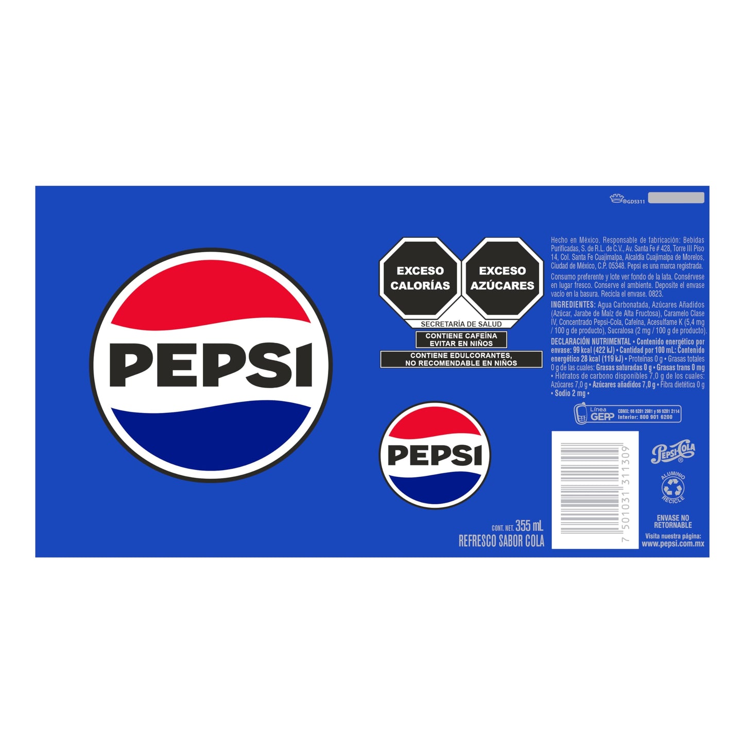 Pepsi Cola Refresco de Lata de 355 mililitros. Paquete de 24 latas