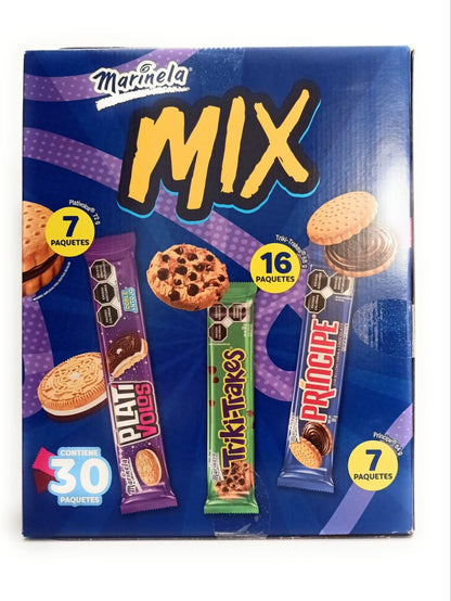 Marinela Mix Grande de 30 paquetes de Galletas Surtidas. Plativolos + Triki.trakes + Principe. Caja de 2.18Kg