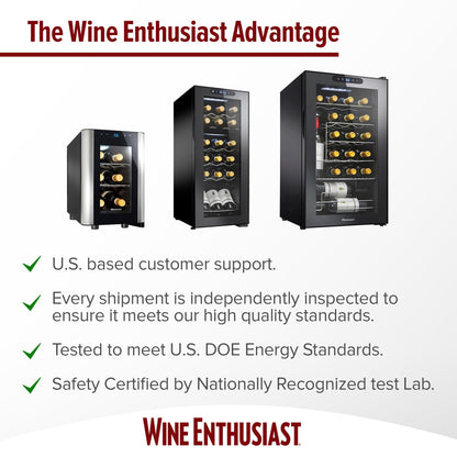 Wine Enthusiast VinoView - Nevera de vino de 28 botellas, refrigerador no empotrado con estantes de matriz, termostato ajustable de 10 a 60 °F, puerta de vidrio de doble panel y visualización LED