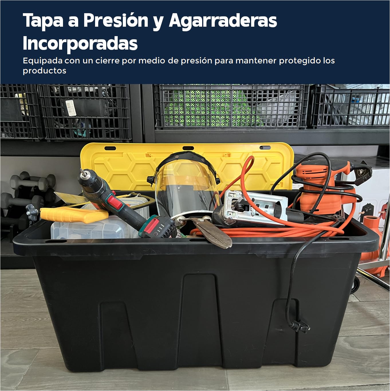 Caja Organizadora Capacidad 114 LTS, Negra Con Tapa Amarilla