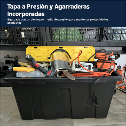 Caja Organizadora Capacidad 114 LTS, Negra Con Tapa Amarilla