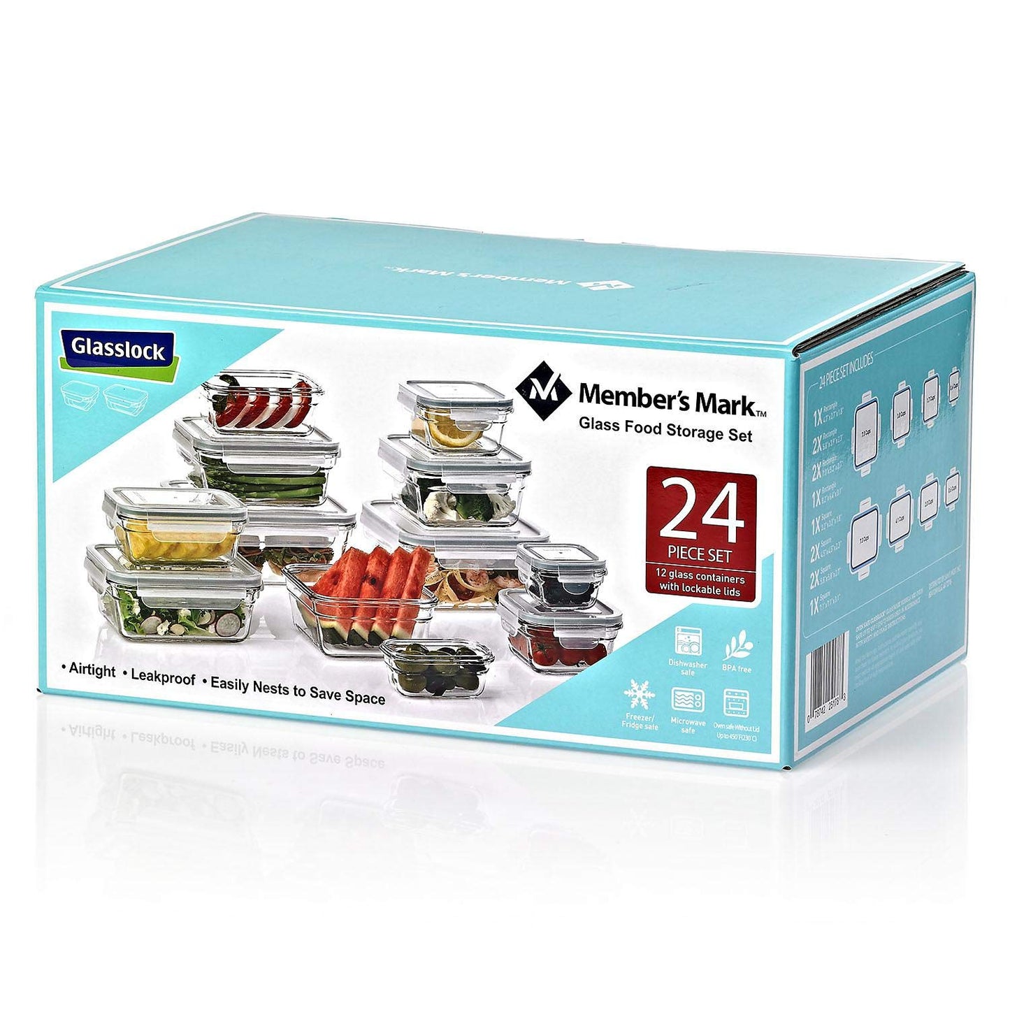 Member's Mark - Juego de 24 piezas de vidrio para almacenamiento de alimentos por Glasslock