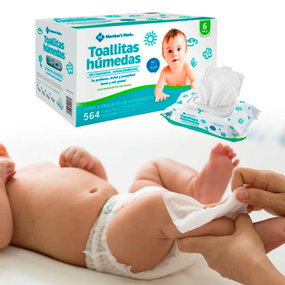 GAERO GLOBAL SOLUTION Toallitas Húmedas Sin Fragancia Hipoalergénicas Member's Mark 2 Cajas con 564 piezas cada caja