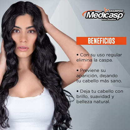 Medicasp Shampoo Anticaspa- 2 PACK- Auxiliar en la eliminación del hongo de la caspa, alivia comezón y ardor, deja el cabello con brillo y suavidad, ideal para uso diario, 2 botellas de 130 ml