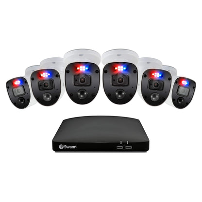 Swann Home DVR Sistema de cámara de seguridad con disco duro de 1 TB, 6 cámaras de 8 canales, video Full HD de 1080p, CCTV con cable para interiores y exteriores, visión nocturna a color, detección de