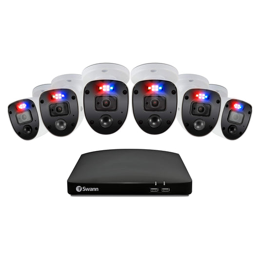 Swann Home DVR Sistema de cámara de seguridad con disco duro de 1 TB, 6 cámaras de 8 canales, video Full HD de 1080p, CCTV con cable para interiores y exteriores, visión nocturna a color, detección de