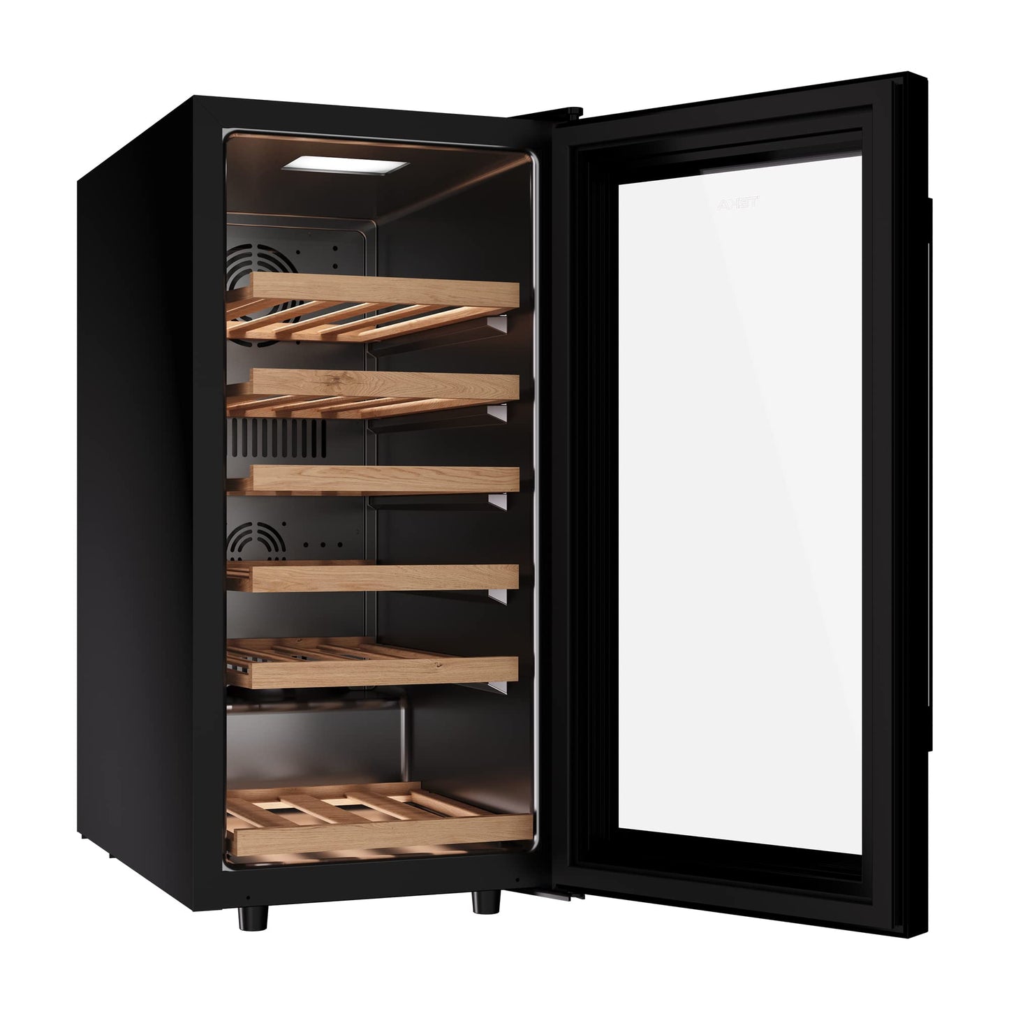 Enfriador de Vinos TEKA marca Alemana modelo RVF 10032 GBK.Libre instalación.Acero inoxidable.Capacidad 83Litros/32botellas.Puerta cristal negro.5 anaqueles de madera.Ilimunación LED.nivel sonor 42DB.