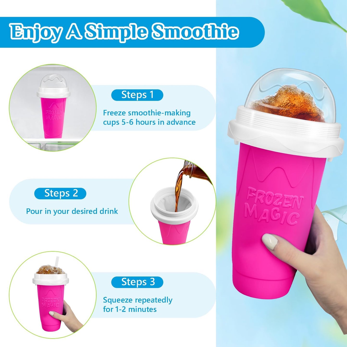 Magic Quick Frozen Smoothies Maker - Taza grande de granizado, taza para apretar DIY (rojo y amarillo)