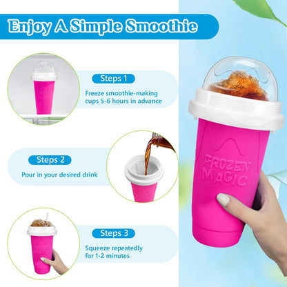Magic Quick Frozen Smoothies Maker - Taza grande de granizado, taza para apretar DIY (rojo y amarillo)