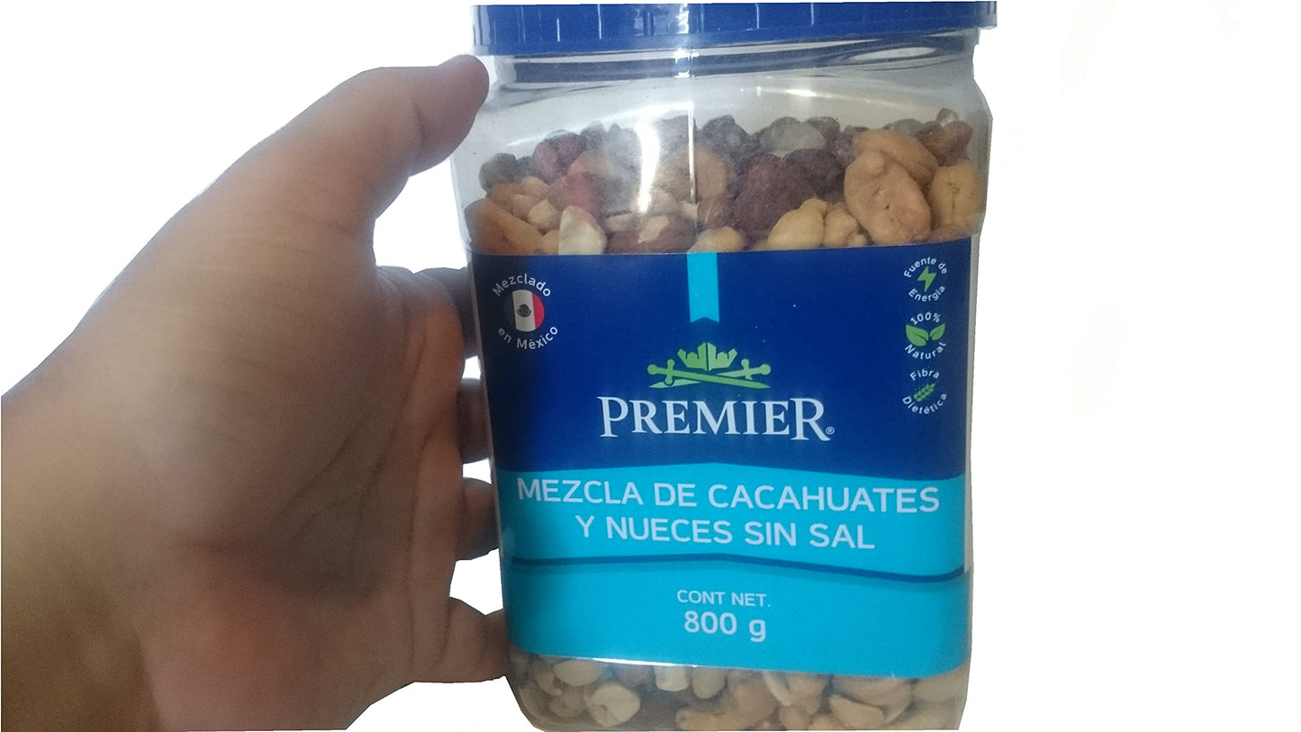 Premiere - PREMIER Cacahuates y Nueces mixtas SIN SAL, botana snack para tu reunión fiesta con cacahuate, almendra tostada, nuez de la india, 800 gramos