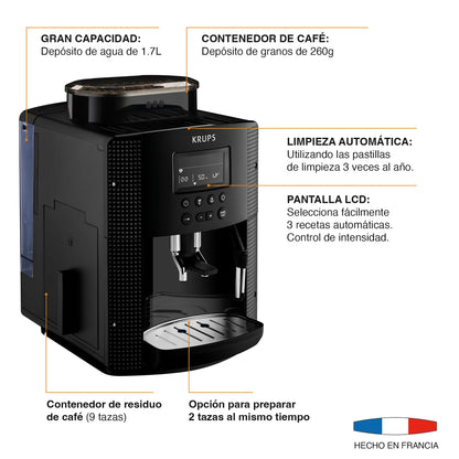 KRUPS Espresseria automática Quattro Force es como un barista en casa con resultados profesionales en cada taza, con molino integrado. Capacidad 1.8L, EA815050