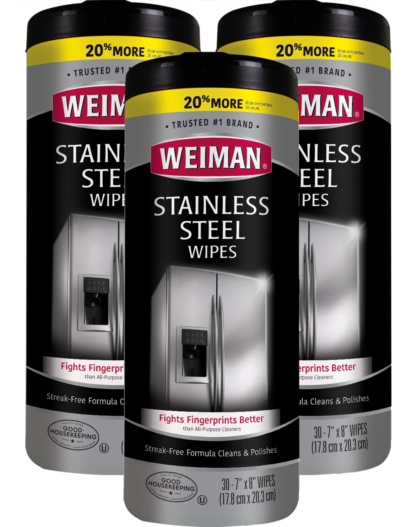 Weiman Stainless Steel Cleaner Wipes (3 Pack) Removes Fingerprints, Residue, Water Marks and Grease from Appliances - Works Great on Refrigerators, Dishwashers, Ovens, and Grills