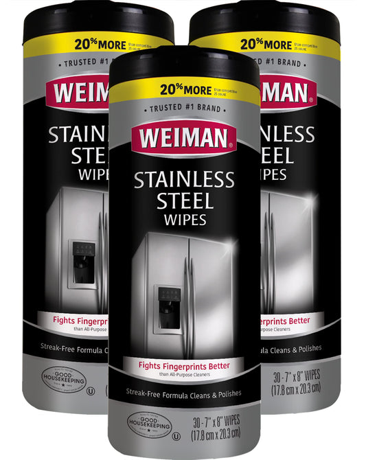 Weiman Stainless Steel Cleaner Wipes (3 Pack) Removes Fingerprints, Residue, Water Marks and Grease from Appliances - Works Great on Refrigerators, Dishwashers, Ovens, and Grills