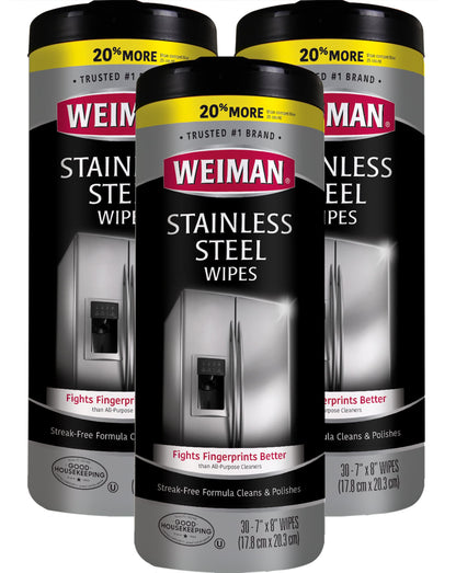 Weiman Stainless Steel Cleaner Wipes (3 Pack) Removes Fingerprints, Residue, Water Marks and Grease from Appliances - Works Great on Refrigerators, Dishwashers, Ovens, and Grills