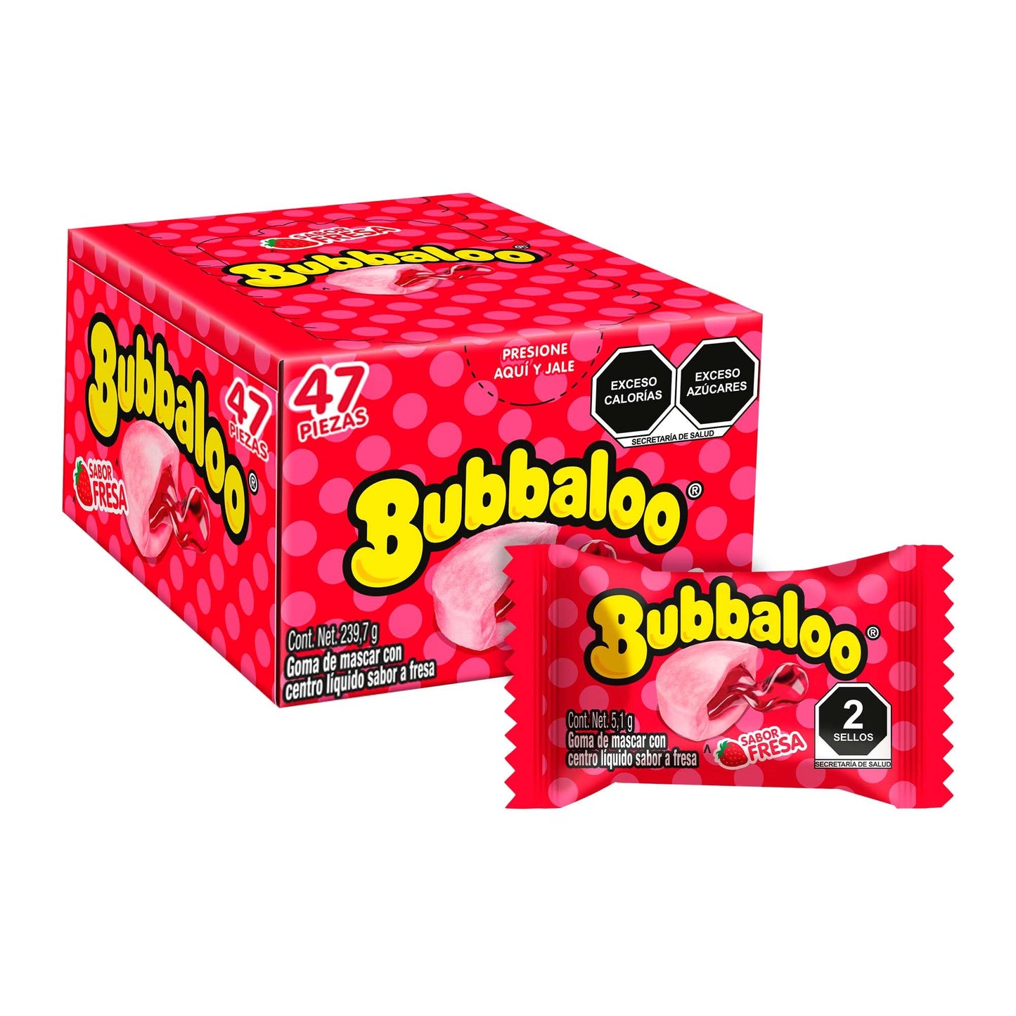 Bubbaloo Chicle sabor Fresa Caja con 47 piezas