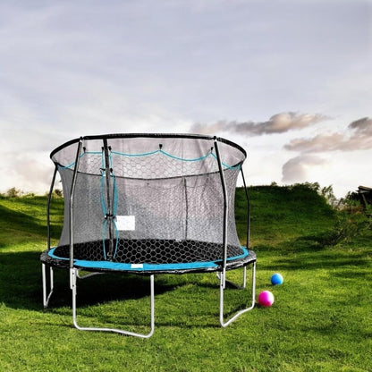 RIVARRO | Brincolines para Niños Grande De Acero para Exteriores Trampolin 9 Ft 279 Cm Largo x 426 Cm Alto, Red De Seguridad, Brincolin para Niños Y Adultos, Color Azul