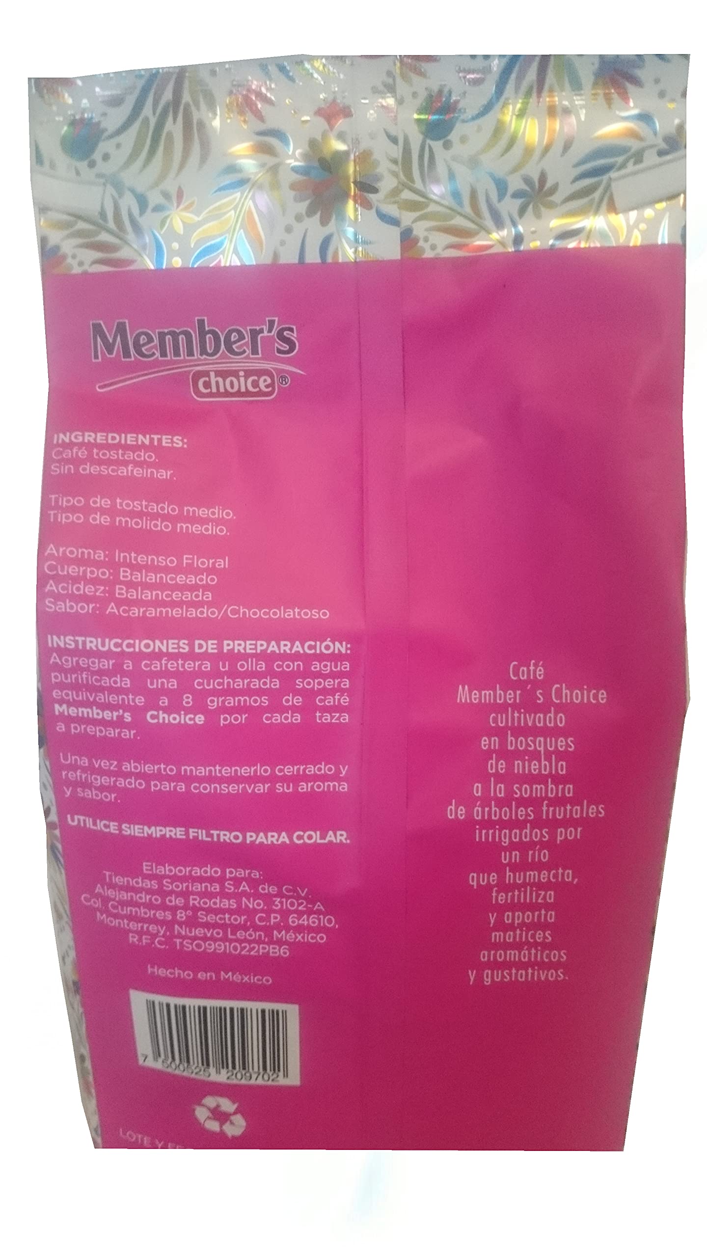 Member's Choice - Café de OAXACA tostado y molido medio Member´s Choice 100% café puro mexicano variedad Arábiga contenido neto1kg