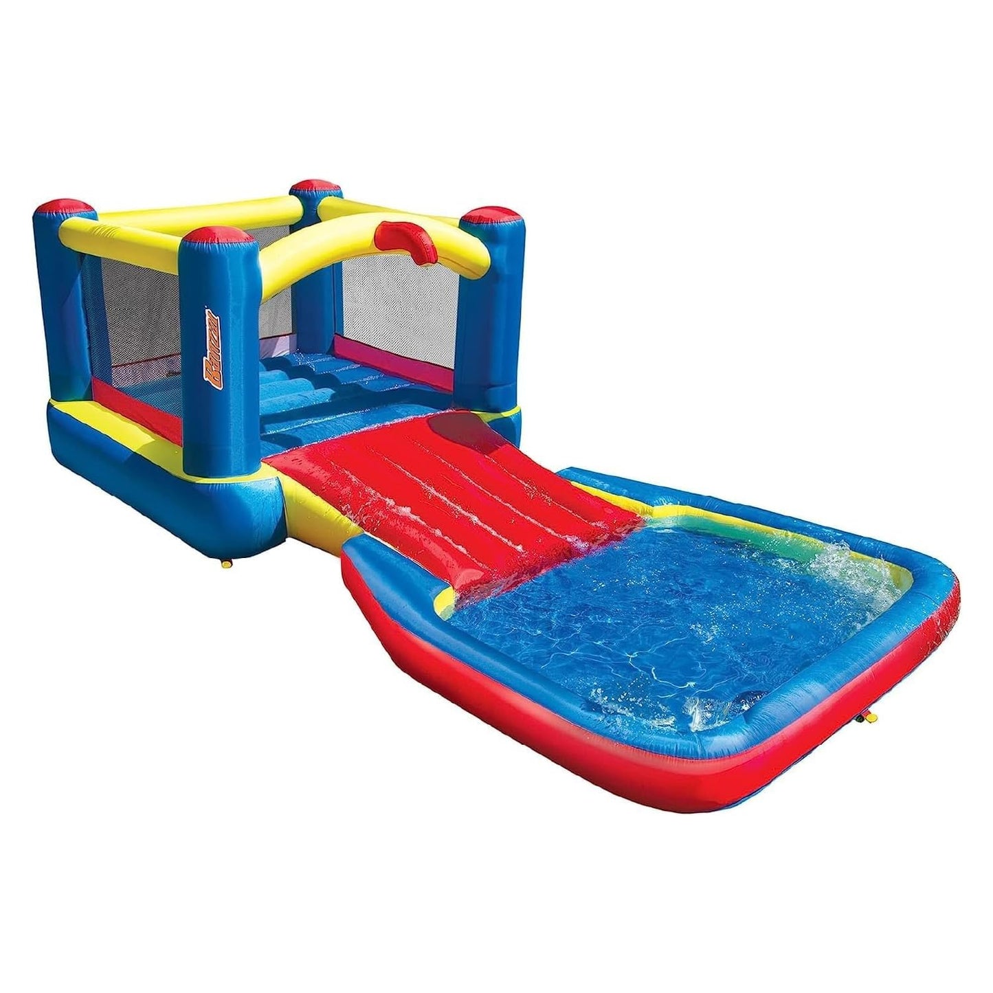 Banzai 35533 Bounce N Splash Water Park Centro de juego de actividades acuáticas con tobogán, estacas de puesta a tierra, bomba incluida y bolsa de almacenamiento portátil de viaje