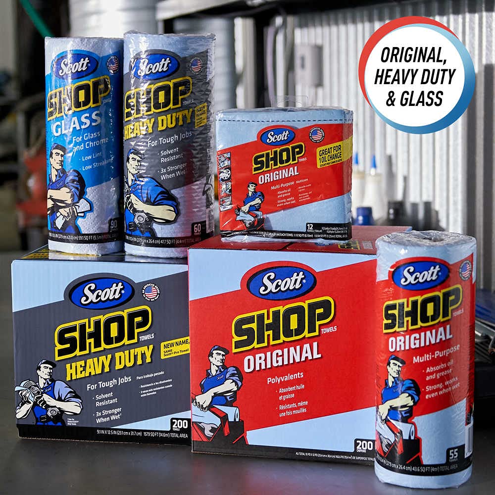 75130 Scott - Toallitas desechables de 55 hojas, paquete de 110 toallas de papel totales (paquete de 2) toallitas profesionales absorbentes de aceite para bricolaje 39.5 pies cuadrados por rollo