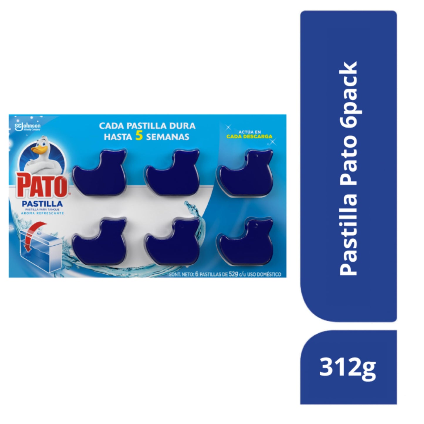 Pato Pastillas Desinfectantes para Tanque de Baño, Quita Manchas y Aromatiza en Cada Descarga, Hasta 5 Semanas, 6 Unidades de 52g cada una