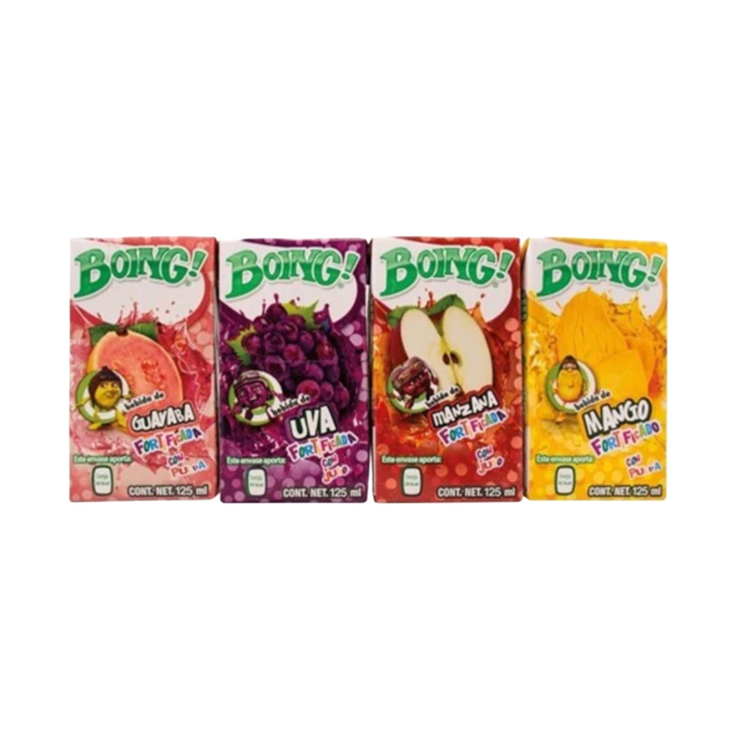 Boing Sabores Frutales, Bebida de Frutas, 125 ml, Paquete Surtido de 24 Piezas