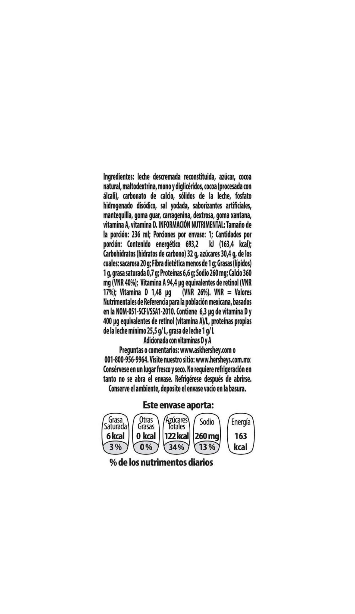 HERSHEY'S - Hersheys - Leche, Chocolate - 27 Piezas de 236 ml