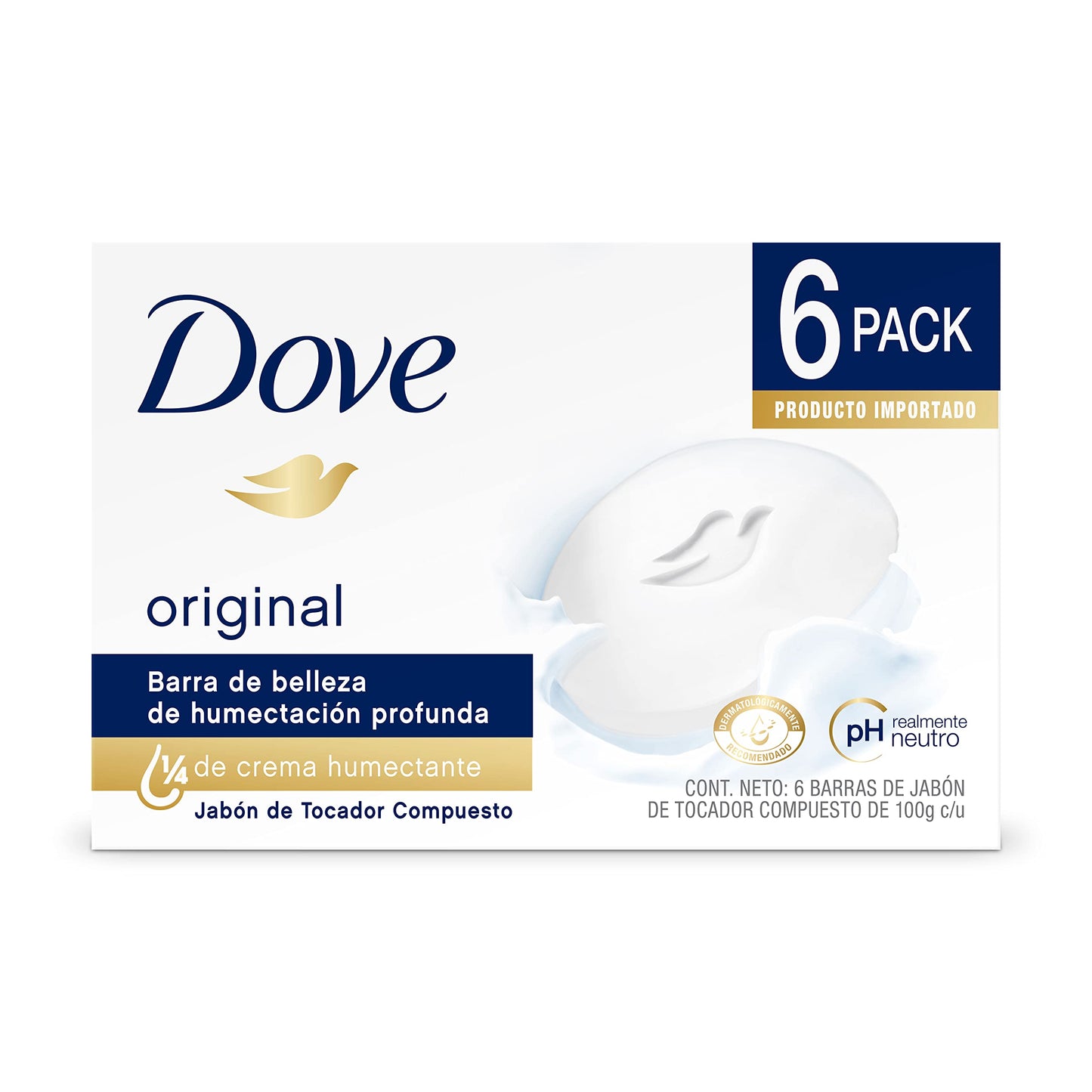 DOVE Jabón de tocador en Barra Original 6 barras de 100g cada una