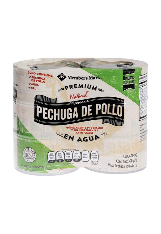 Member's Mark - PECHUGA DE POLLO EN AGUA CHICKEN BREAST MEMBERS MARK 6 PACK LATAS DE 354 GRAMOS COMIDA DESAYUNO CENA COCINA ALIMENTOS POLLO FAMILIAR