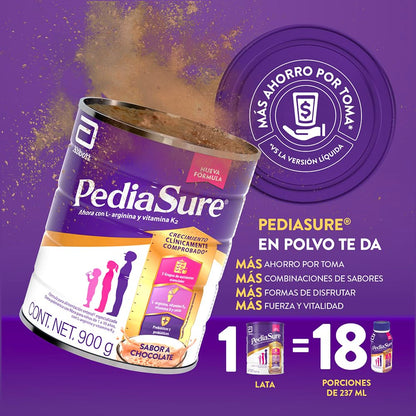 PediaSure - Chocolate en Polvo, 900g, Fórmula Especializada para Niños de 1 a 10 años, 5 Nutrientes Esenciales, Prebióticos, Proteínas, Vitaminas y Minerales, Crecimiento Clínicamente Comprobado