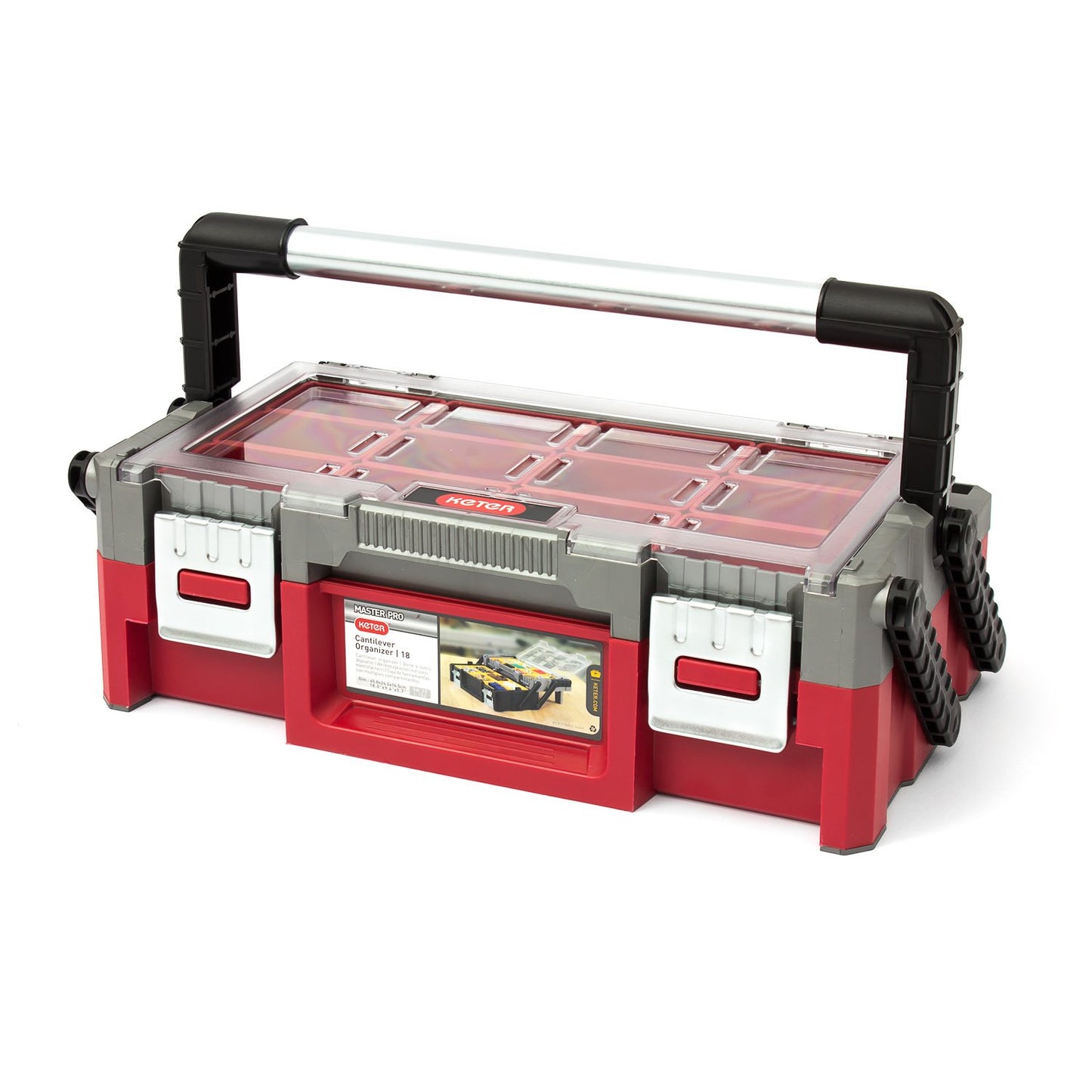 Keter Master Pro Series Cantilever 17186819 Caja de herramientas de 18 pulgadas de plástico rojo/plateado