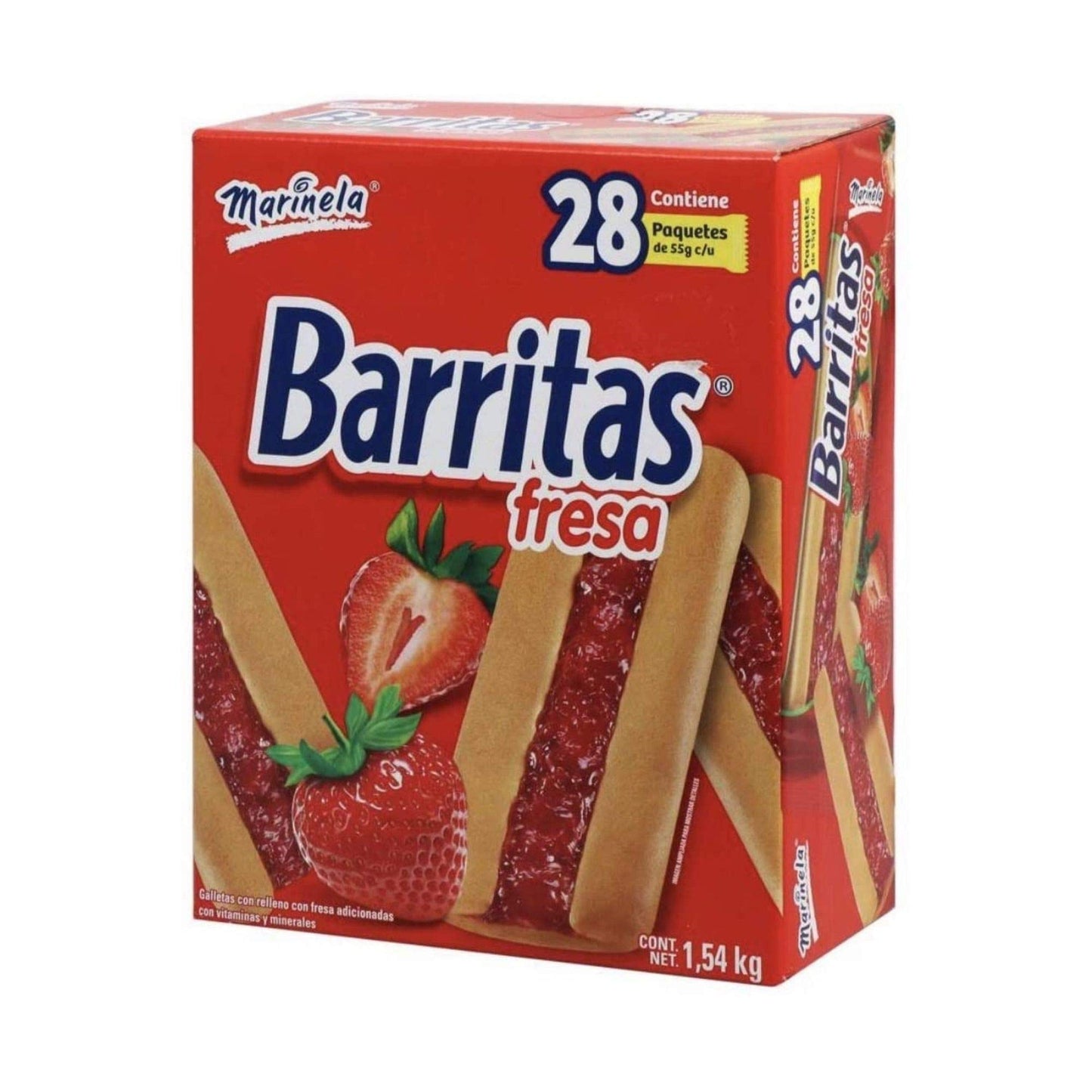 Marinela - Marinela Barritas Sabor Fresa + Piña 28 paquetes cada uno de galletas