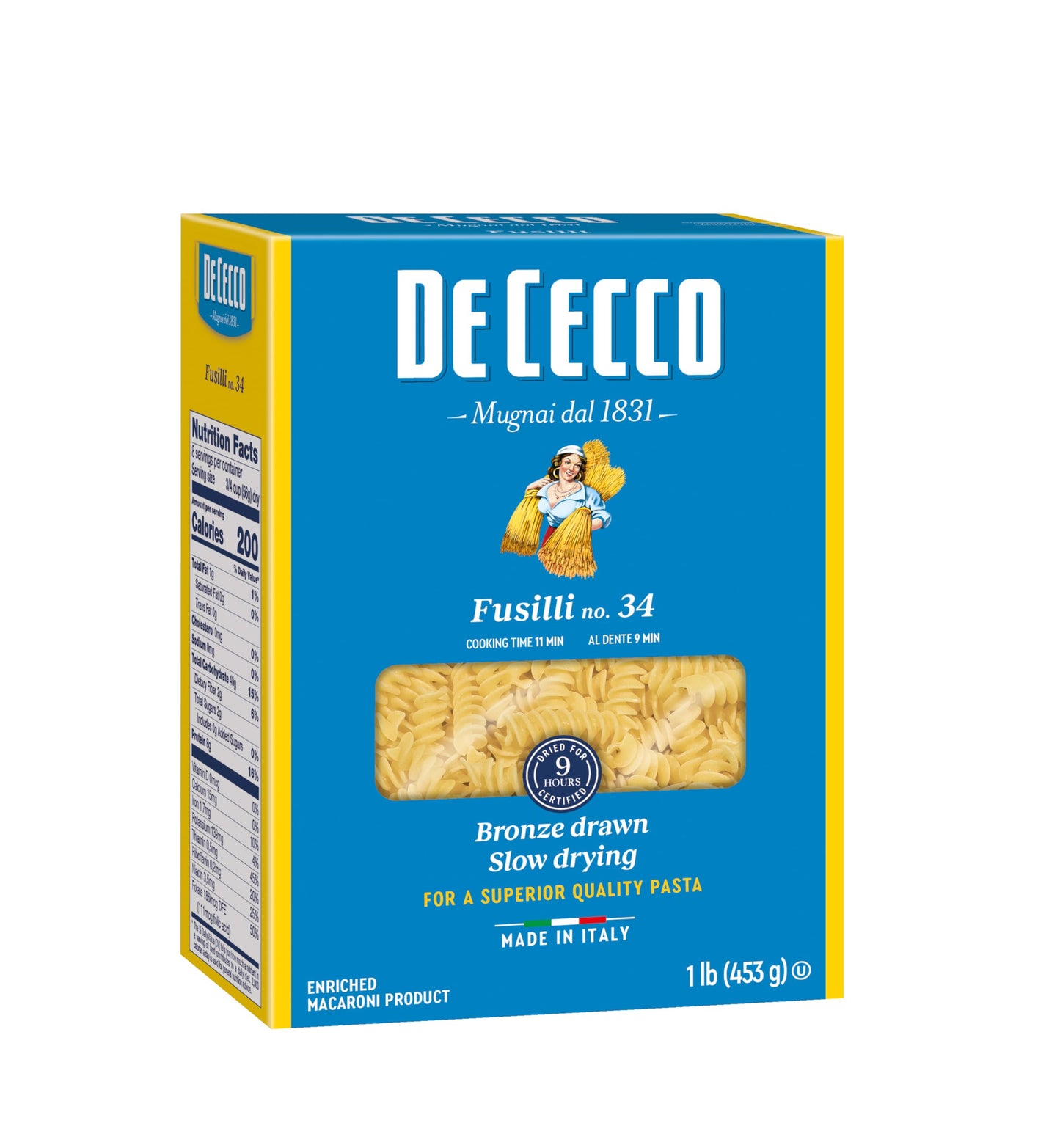 De Cecco - De Cecco pasta de sémola, Fusilli No.34, 1 libra (paquete de 12)