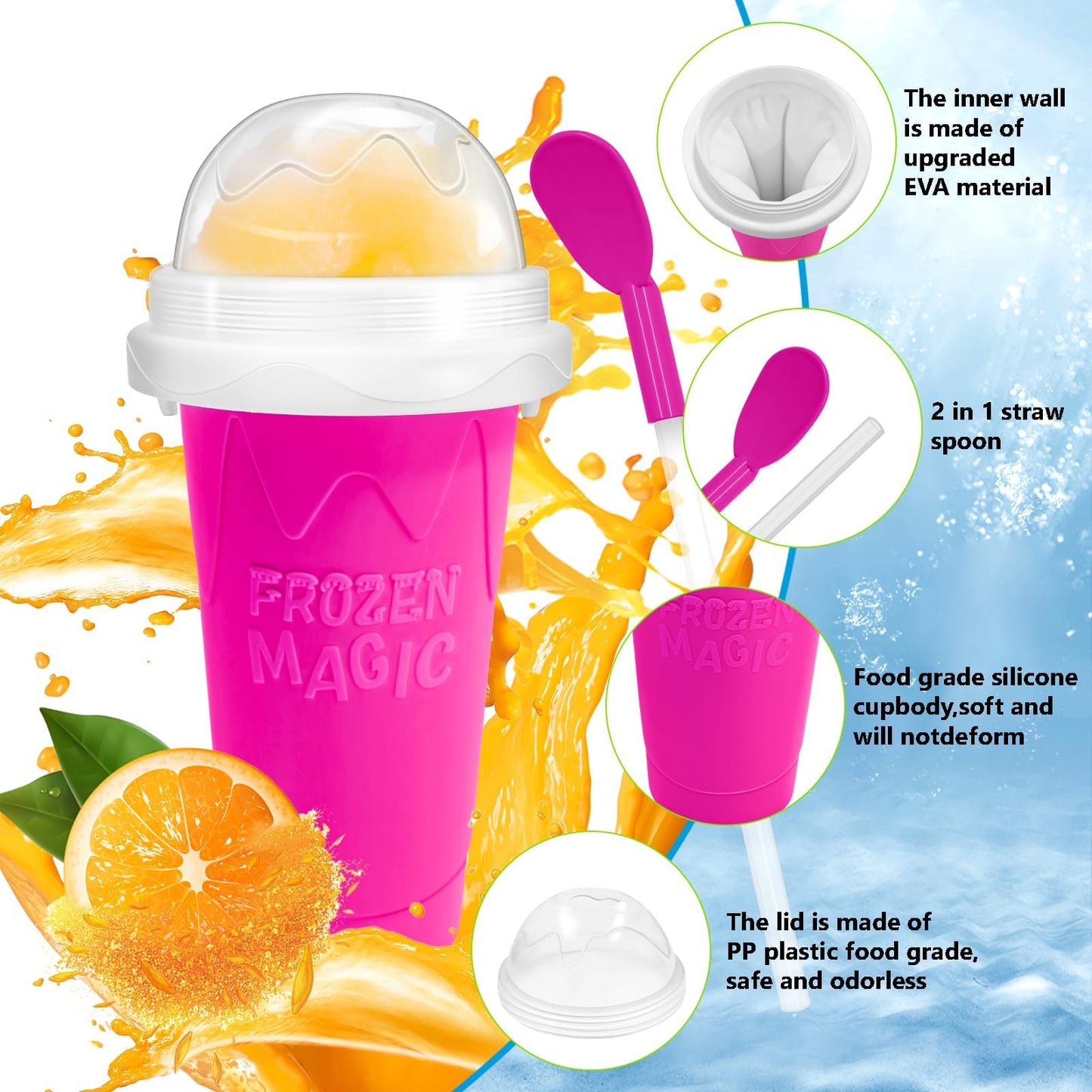 Magic Quick Frozen Smoothies Maker - Taza grande de granizado, taza para apretar DIY (rojo y amarillo)