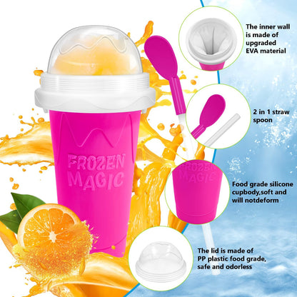 Magic Quick Frozen Smoothies Maker - Taza grande de granizado, taza para apretar DIY (rojo y amarillo)