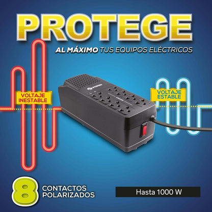 STEREN REG-1050 - Regulador de Voltaje (90-145V, 60 Hz, 120V, 60 Hz, 1000W, 140J)